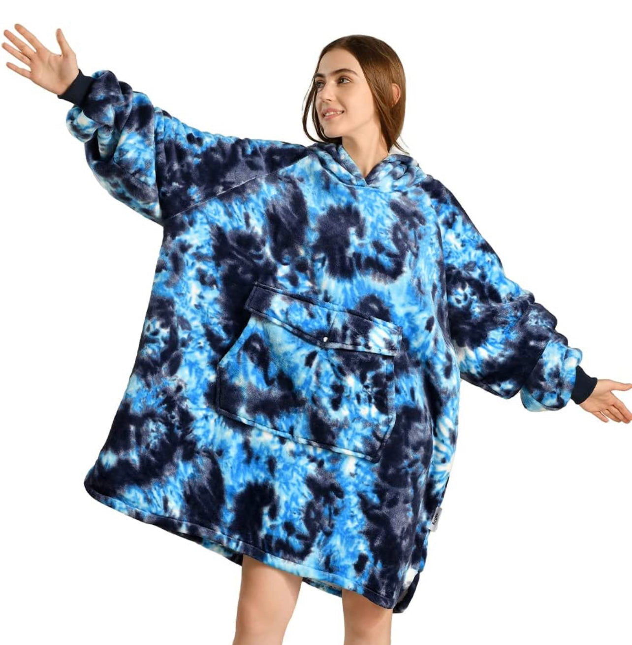 Huggle Kids Multi-Colour Oversized Hoodie Blanket – Sherpa Fleece, One Size, Super Soft & Lightweight