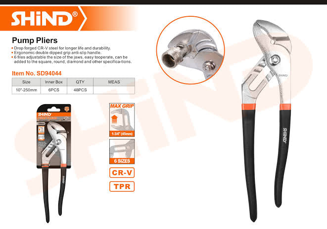 SHIND 10 Inch Multi-function Drop Forged Chrome Vanadium Steel Adjustable Water Pump Pliers