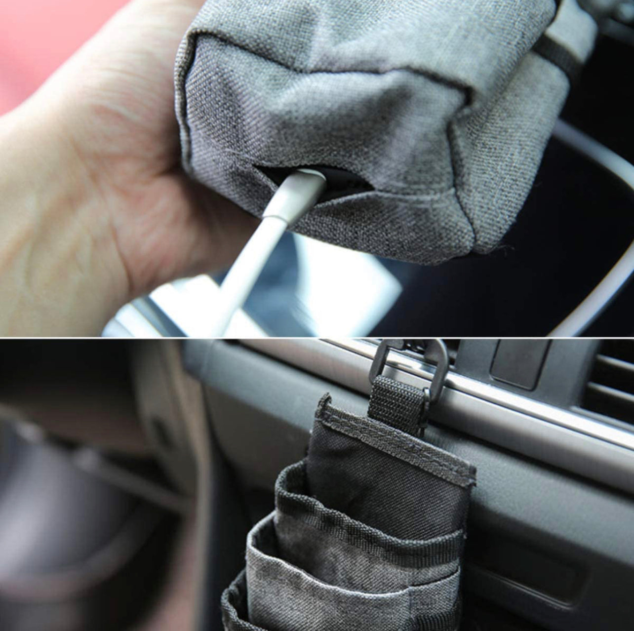 Air Vent Car Pocket Caddy Organizer Holder with Charging Port for Phone,Cell Phone,Pencil,Charger (Gray