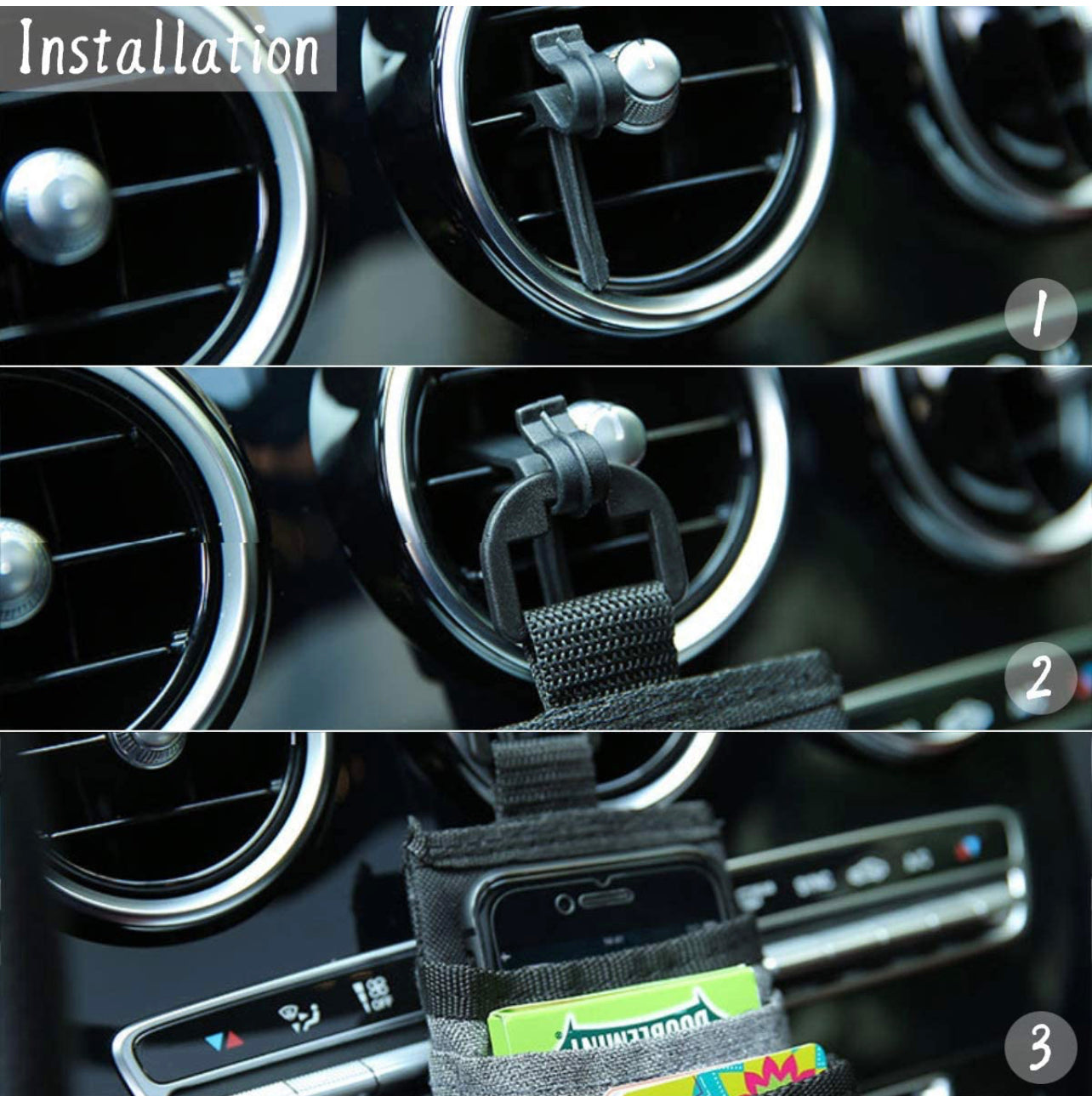 Air Vent Car Pocket Caddy Organizer Holder with Charging Port for Phone,Cell Phone,Pencil,Charger (Gray