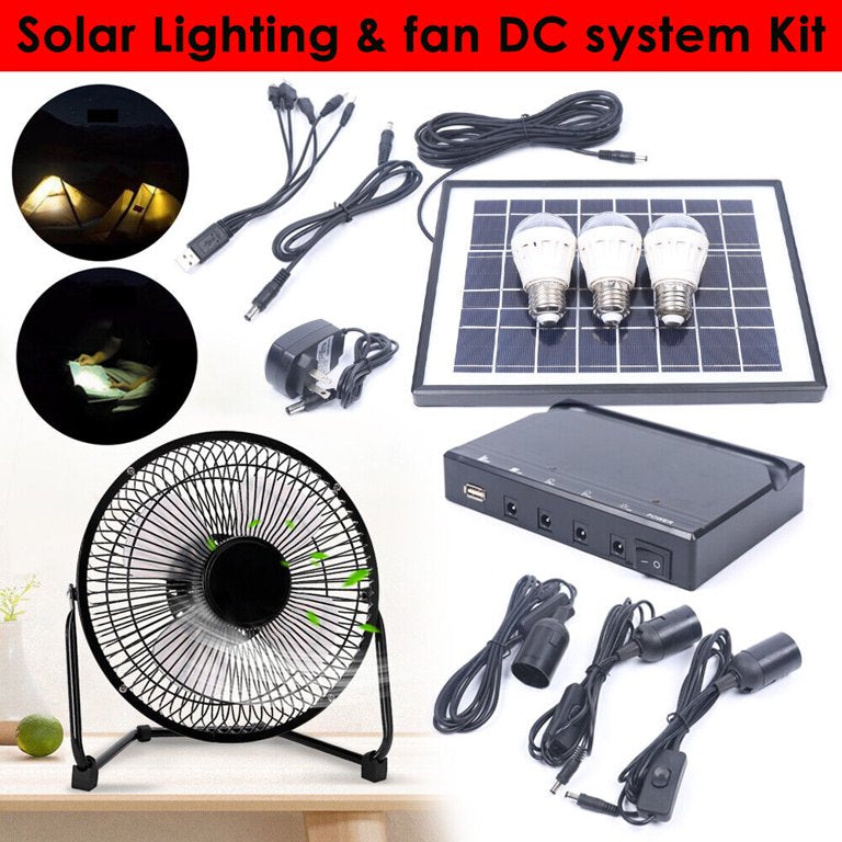 Solar Power Energy Lighting System Kit With 3 LED Lights, 1 Fan & 1 Solar Panel