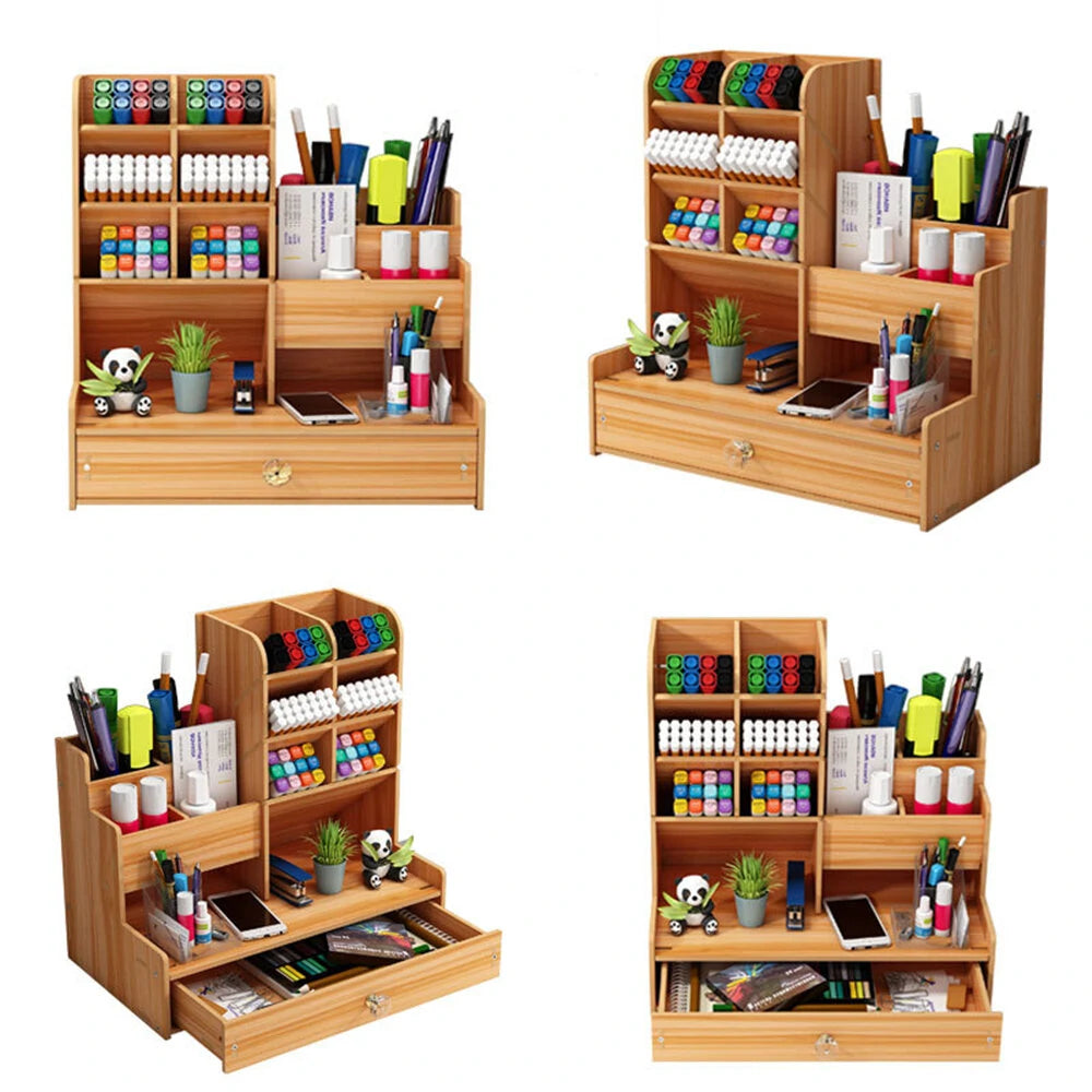 Wooden Desk Organizer Storage Box Modern Student Desktop Pen Rack Office Supplies Multi-functional Large-capacity Creative
