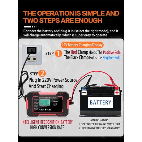 RJtianye Smart Battery Charger 12V 6A Intelligent Pulse Repair Charger