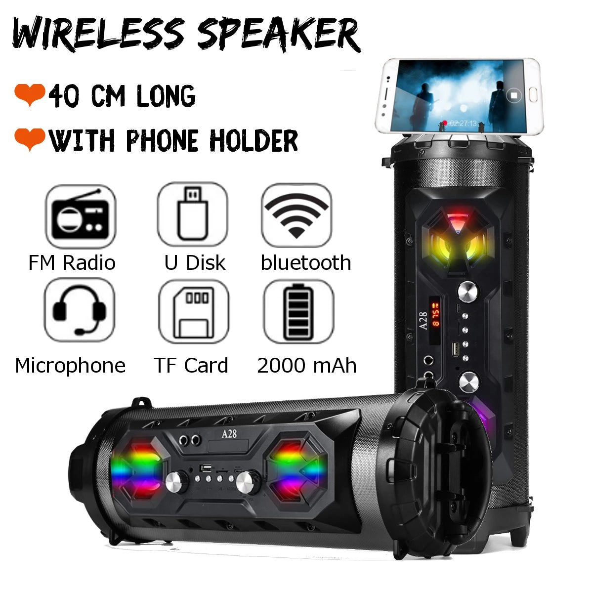 Portable Bluetooth Super Bass Speaker Phone Holder TF FM AUX-in Outdoor Handsfree Headset With Mic Support Smartphone PC