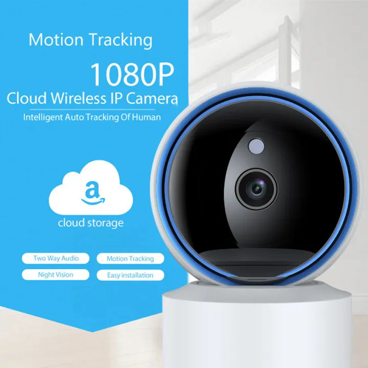 Tuya IP WiFi Auto tracking Camera smart home cctv security Baby Monitor 355 degree rotation full view angle 1080P Resolution night vision 2 way audio