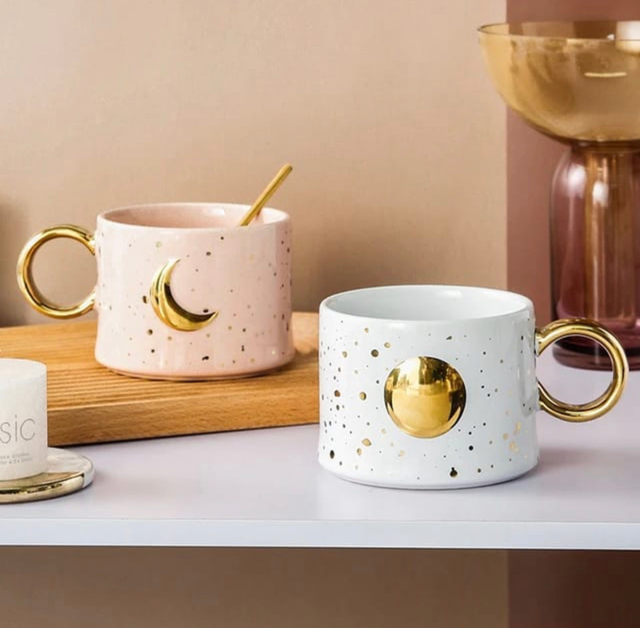 Ceramic Mug Golden Moon And Sun Design