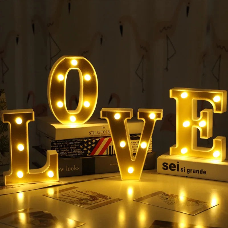 Gold Luminous 26 English LED Letter  Creative Letters Alphabet Number Battery Lamp Romantic Part 16cm