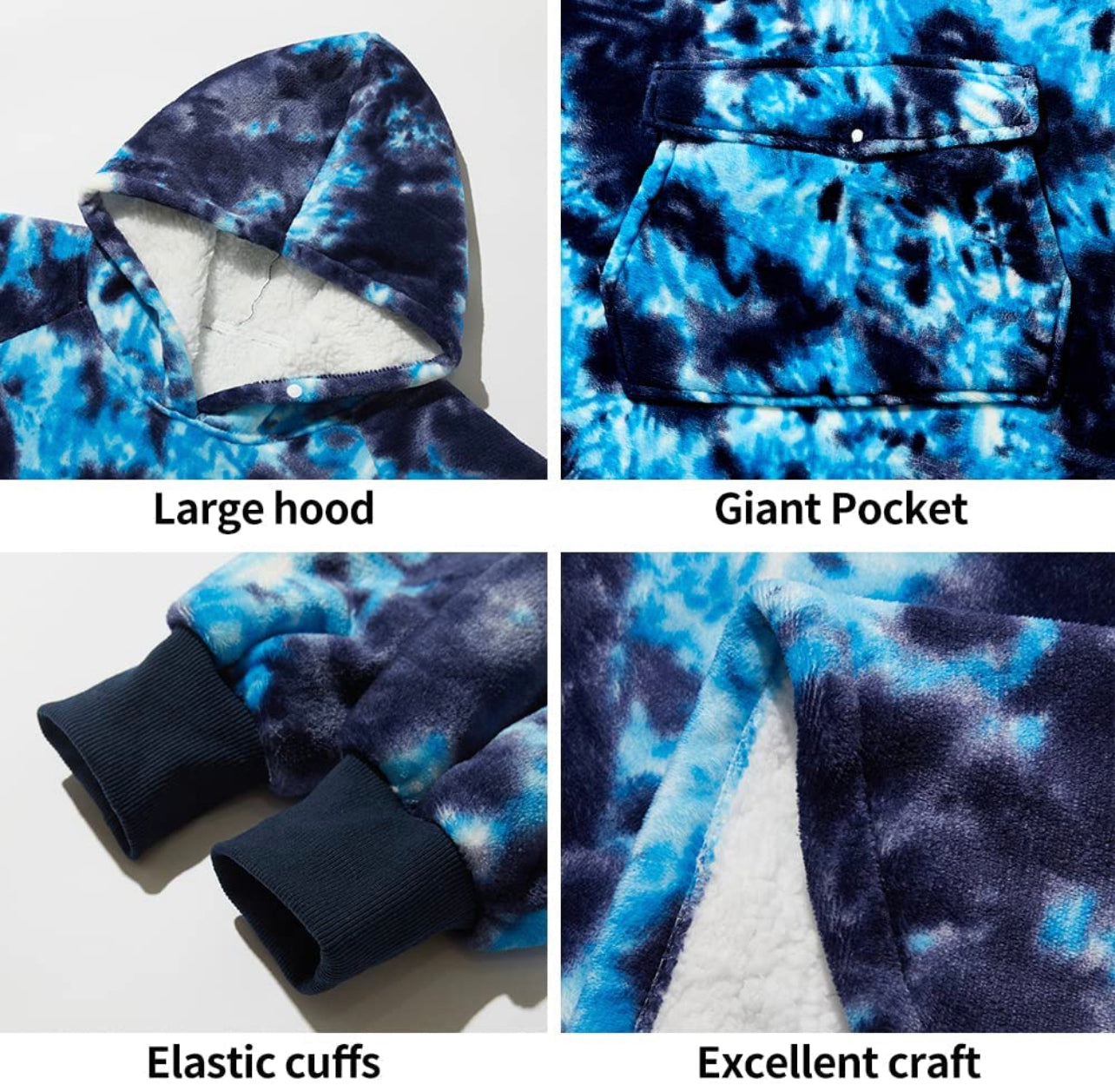 Huggle Kids Multi-Colour Oversized Hoodie Blanket – Sherpa Fleece, One Size, Super Soft & Lightweight