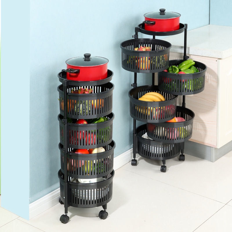 Kitchen shelf installation-free household multi-layer rotatable floor fruit and vegetable storage