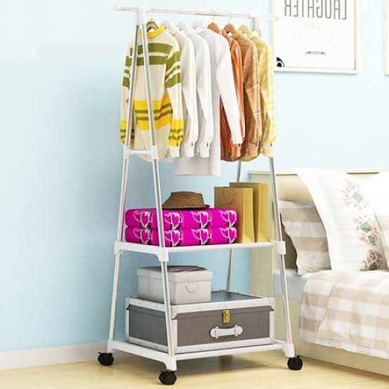 Clothes Rack on Wheels, Stainless Steel Rolling Garment Rack with with 2-Tier