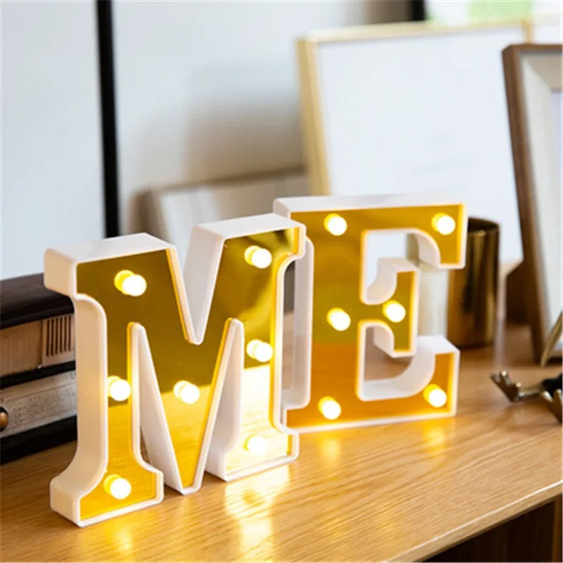 Gold Luminous 26 English LED Letter  Creative Letters Alphabet Number Battery Lamp Romantic Part 16cm