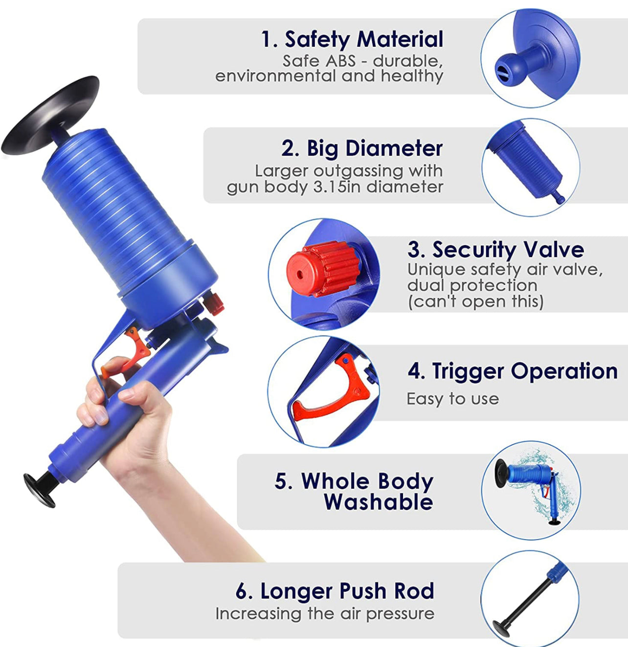 Sewer Cleaner High Pressure Air Drain Toilet Cleaner Sink Pipe Hair Remover Drill Plunger Tool Kitchen Cleaning Tools Set