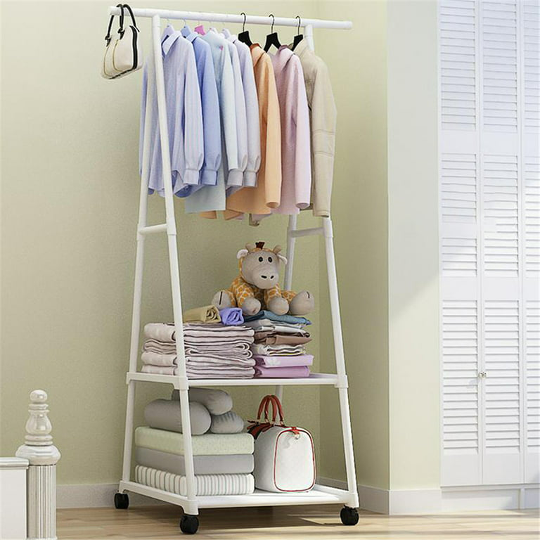 Clothes Rack on Wheels, Stainless Steel Rolling Garment Rack with with 2-Tier