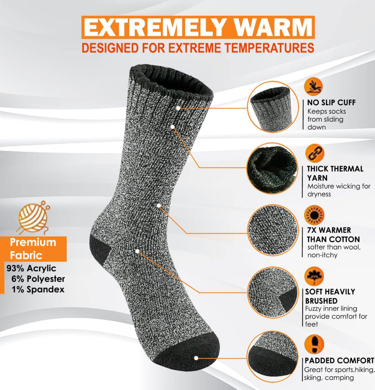 Thermal Warm Heavy Duty Cotton Crew Work Boot Socks – 3 Pairs