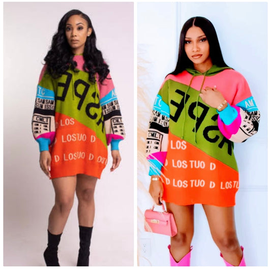 PASHA CORAL MULTI-COLOR OVERSIZED SWEATER DRESS