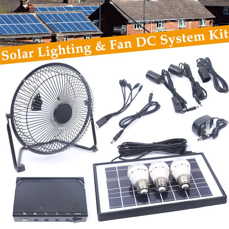 Solar Power Energy Lighting System Kit With 3 LED Lights, 1 Fan & 1 Solar Panel