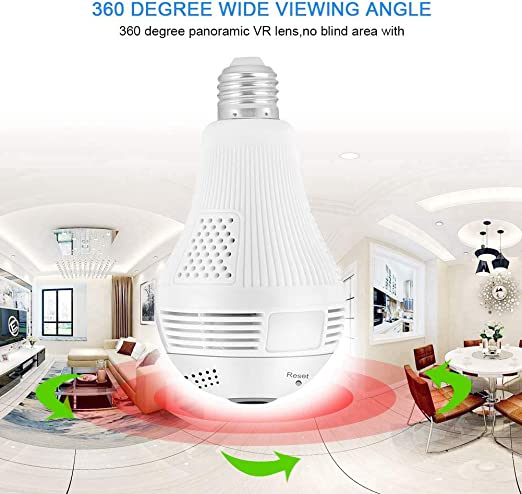 HD 960P/1080P Camera Light Bulb , 360° Panoramic 2.4G WiFi Camera Indoor/Outdoor Wireless Video Surveillance IP Camera Security Lamp Cam with Night Vision, Two Way Audio