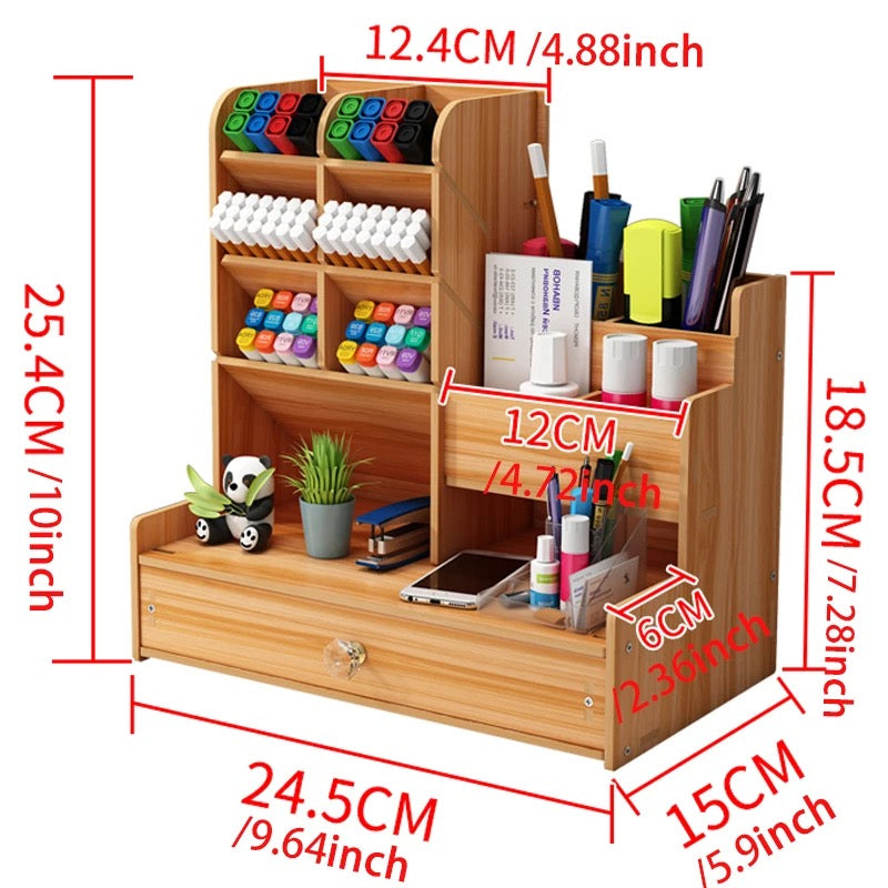 Wooden Desk Organizer Storage Box Modern Student Desktop Pen Rack Office Supplies Multi-functional Large-capacity Creative