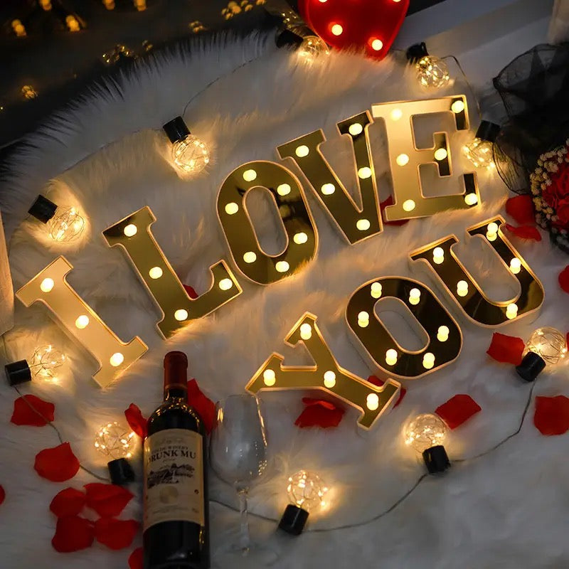 Gold Luminous 26 English LED Letter  Creative Letters Alphabet Number Battery Lamp Romantic Part 16cm