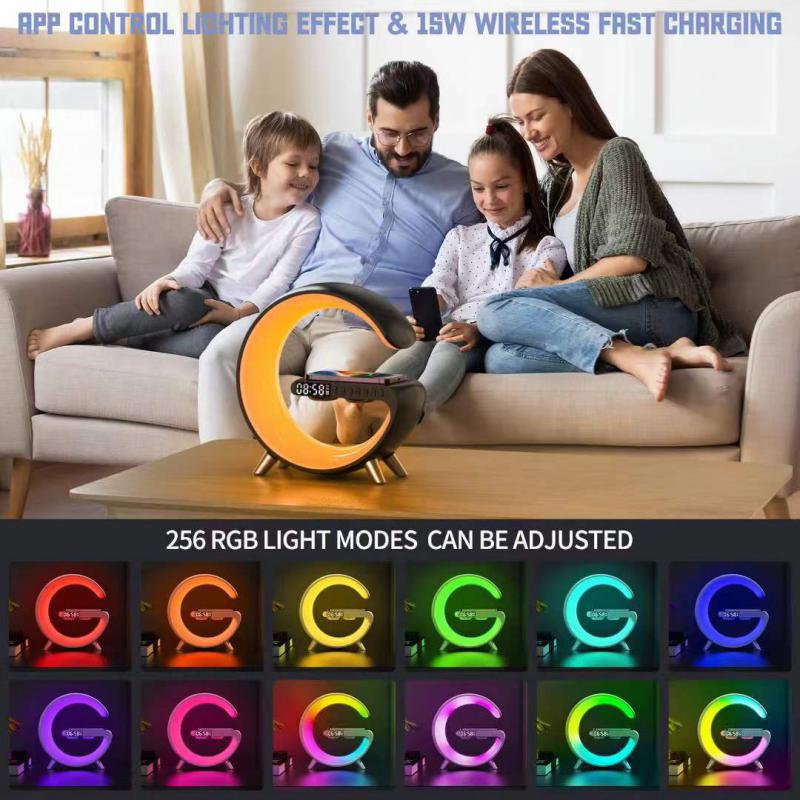 LED Night Light RGB Atmosphere Desk Lamp Multifunctional Wireless Charger Alarm Clock Speaker APP Control for iPhone /Samsung