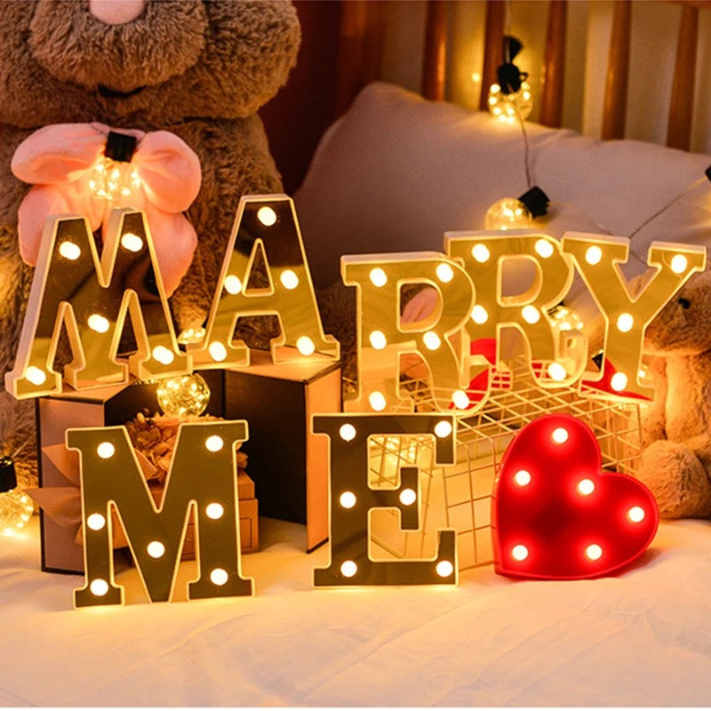 Gold Luminous 26 English LED Letter  Creative Letters Alphabet Number Battery Lamp Romantic Part 16cm