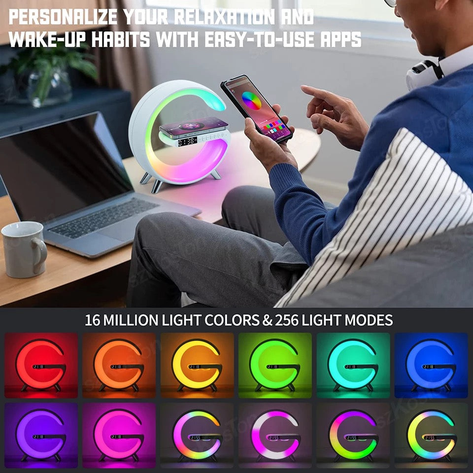 LED Night Light RGB Atmosphere Desk Lamp Multifunctional Wireless Charger Alarm Clock Speaker APP Control for iPhone /Samsung