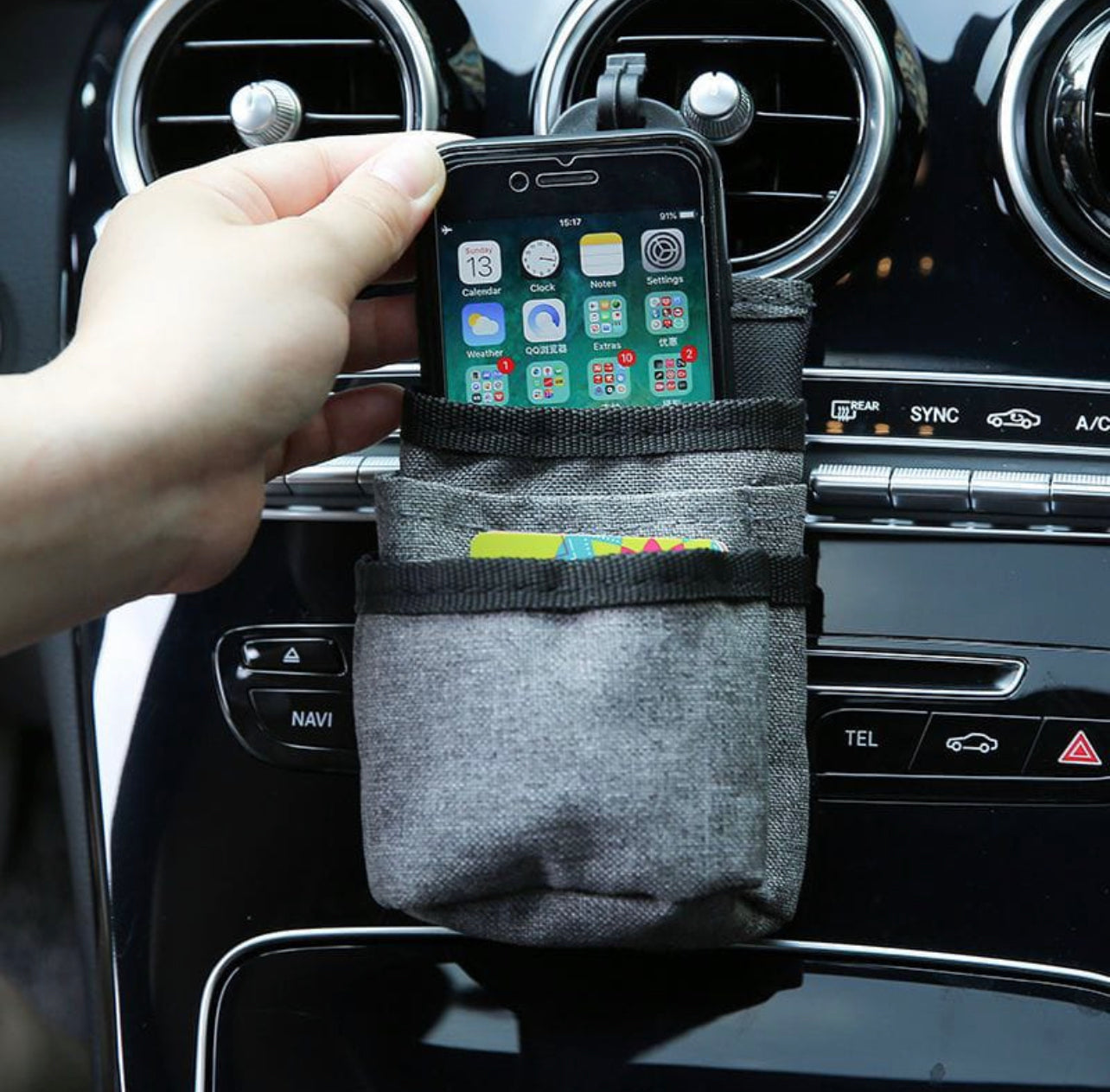 Air Vent Car Pocket Caddy Organizer Holder with Charging Port for Phone,Cell Phone,Pencil,Charger (Gray