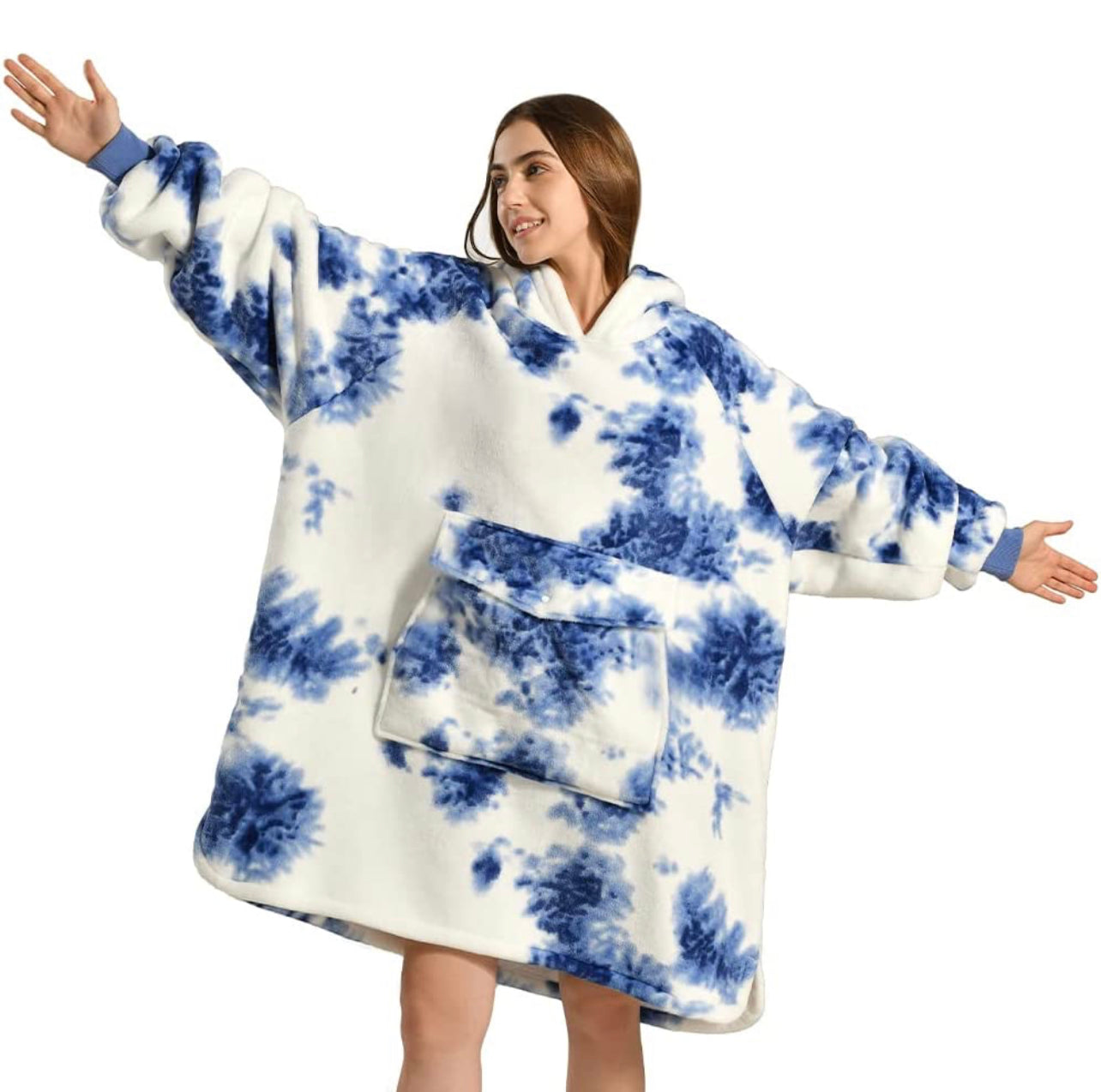 Huggle Kids Multi-Colour Oversized Hoodie Blanket – Sherpa Fleece, One Size, Super Soft & Lightweight