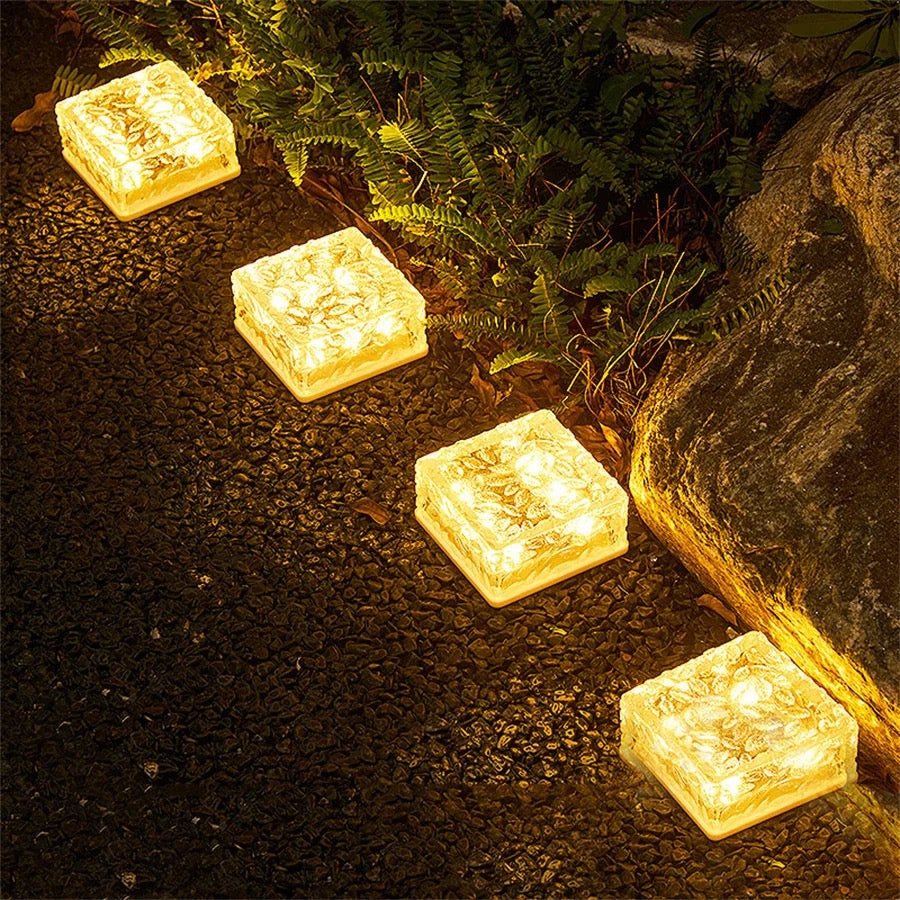 Solar Brick Lights Outdoor Solar Ice Cube Lights Landscape Path Light for Outdoor Garden Courtyard Pathway Christmas Decor