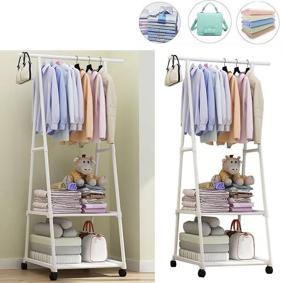 Clothes Rack on Wheels, Stainless Steel Rolling Garment Rack with with 2-Tier