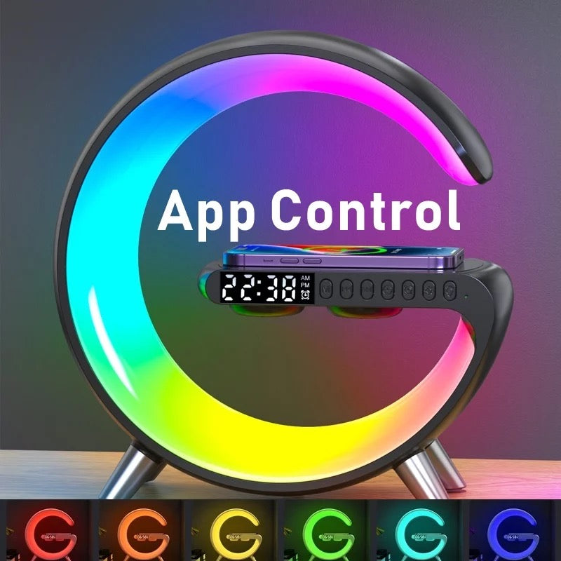 LED Night Light RGB Atmosphere Desk Lamp Multifunctional Wireless Charger Alarm Clock Speaker APP Control for iPhone /Samsung