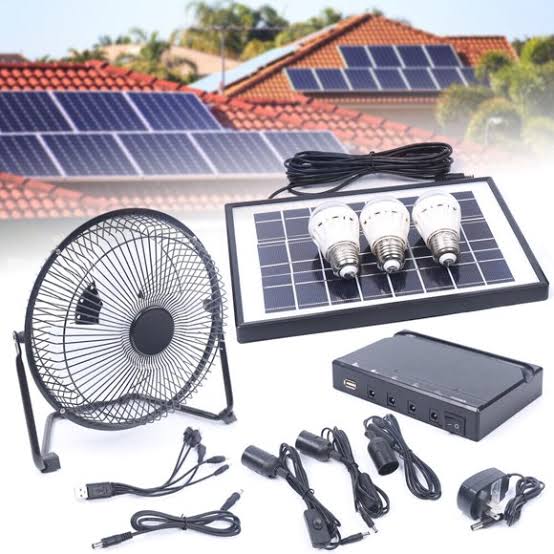 Solar Power Energy Lighting System Kit With 3 LED Lights, 1 Fan & 1 Solar Panel