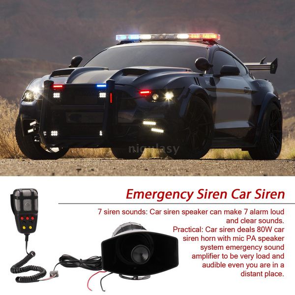 Car Alarm Horn 12V 100W 7 Siren Sounds Car Siren Vehicle Horn Mic PA Speaker System Loud Security Alarm