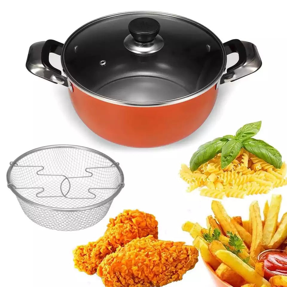 Japanese Deep Frying Pot with Glass Lid Frying Basket 304 Stainless Steel Kitchen Tempura