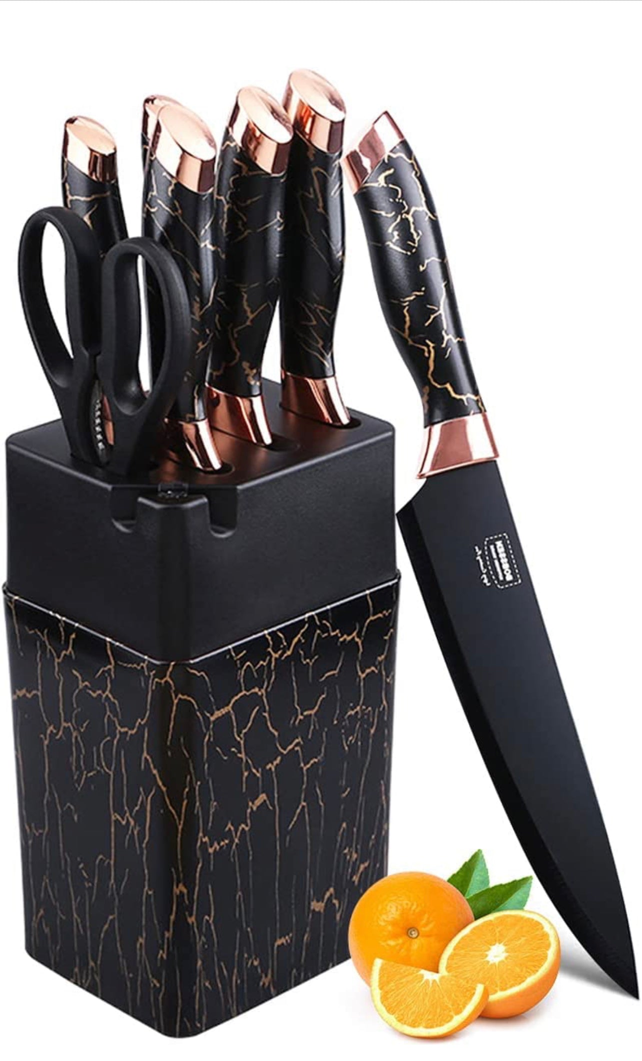 Kitchen Knife Set, 7-Piece Knife Block Set with Block Self Sharpening, High Carbon Stainless Steel Cooking Chef Knife Set Black Nonstick Coating & Ergonomic Handle
