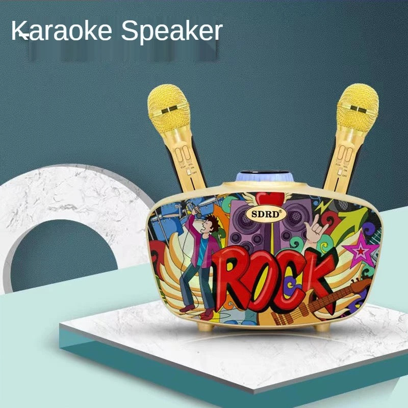 Home Theater Portable Bluetooth Speaker KTV with Dual Wireless Microphones Personalized Graffiti Subwoofer Support TF Card