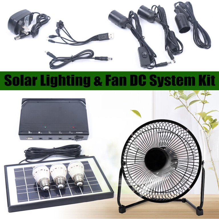 Solar Power Energy Lighting System Kit With 3 LED Lights, 1 Fan & 1 Solar Panel