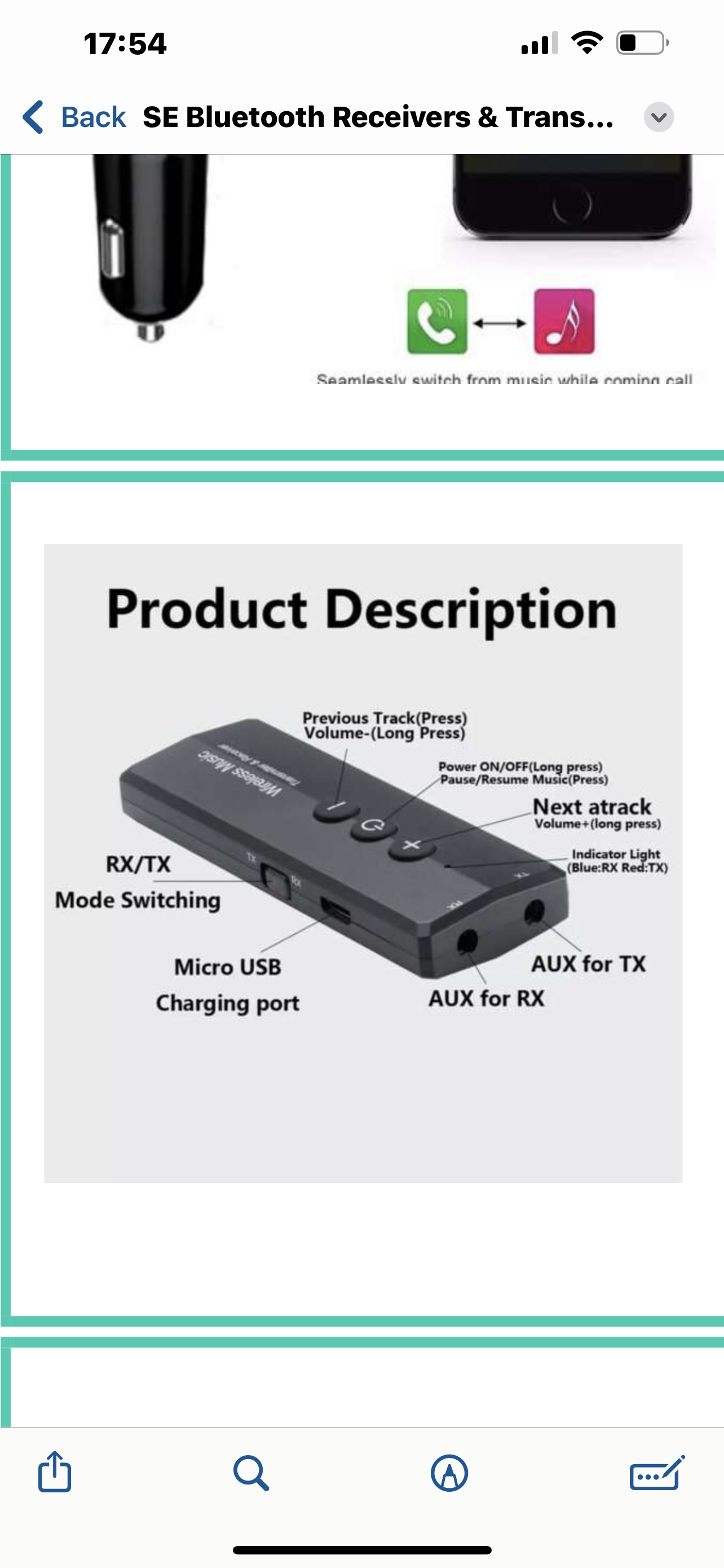 Bluetooth 5.0 Transmitter and Receiver for TV,PC ,Car Headphones
