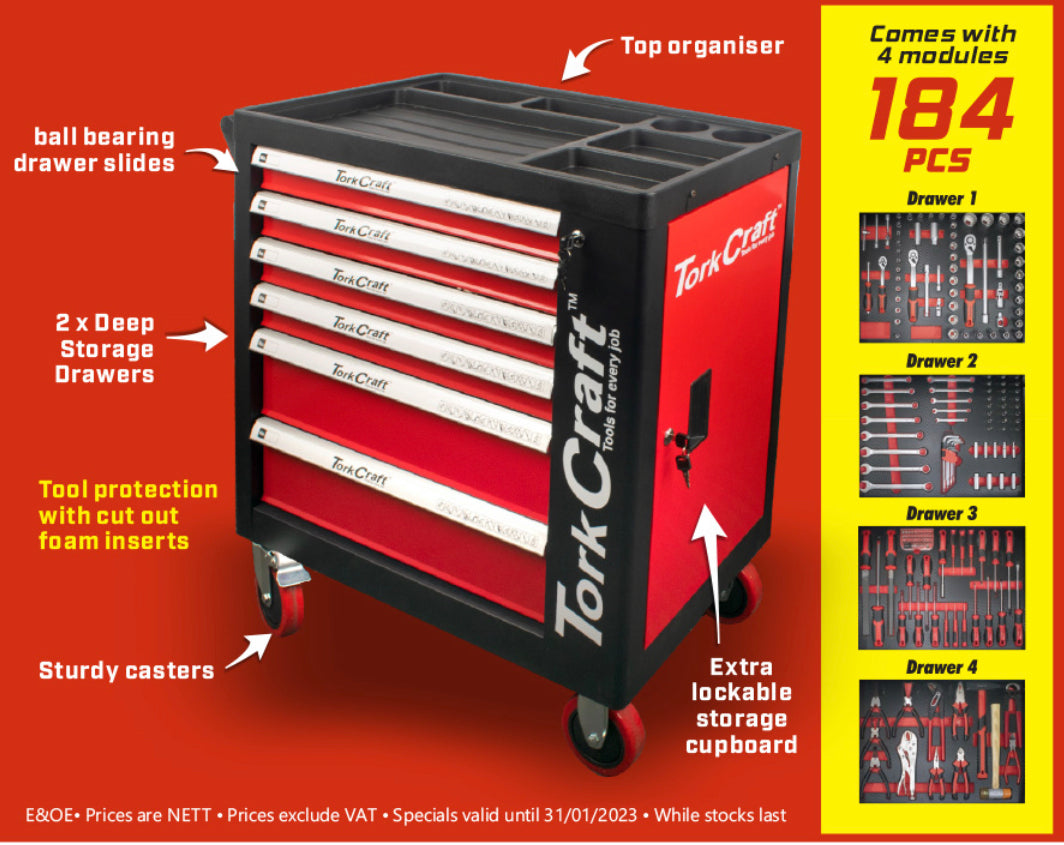 Tork Craft 6Drawer Roller Tool Chest 184pc Set