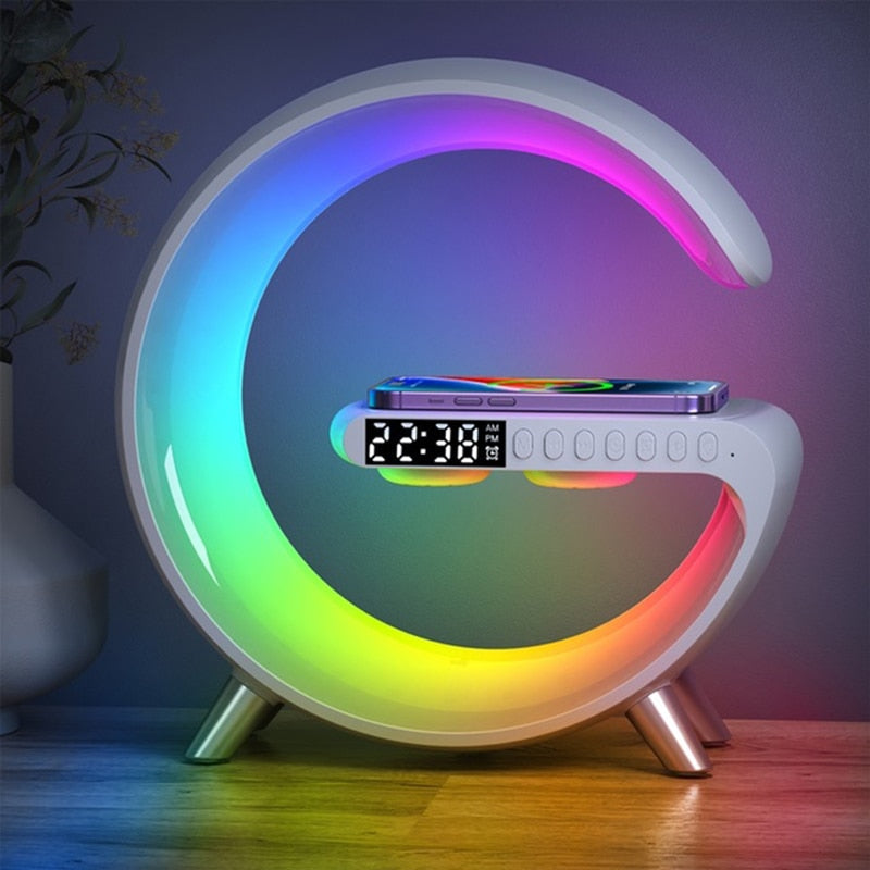 LED Night Light RGB Atmosphere Desk Lamp Multifunctional Wireless Charger Alarm Clock Speaker APP Control for iPhone /Samsung