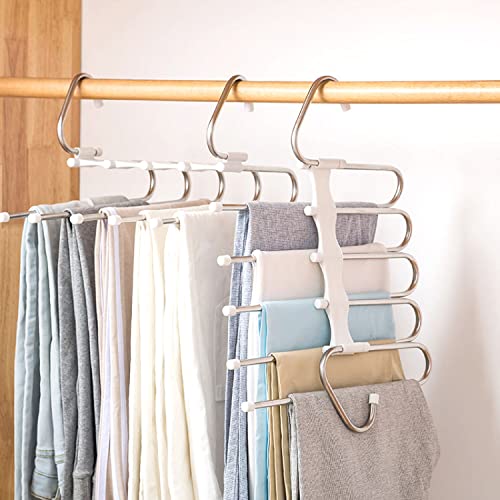 Steel Clothes Pants Hangers ，Anti-Slip Design,Clothes Closet Storage Organizer for Pants Jeans Trousers Skirts Scarf (White)