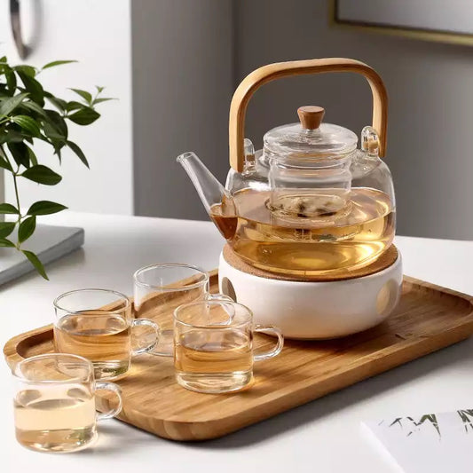 Japanese Style Glass Teapot With Infuser  Bamboo Handle