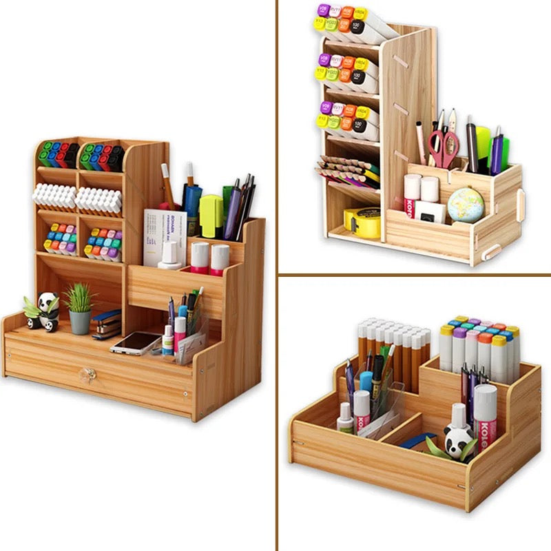 Wooden Desk Organizer Storage Box Modern Student Desktop Pen Rack Office Supplies Multi-functional Large-capacity Creative