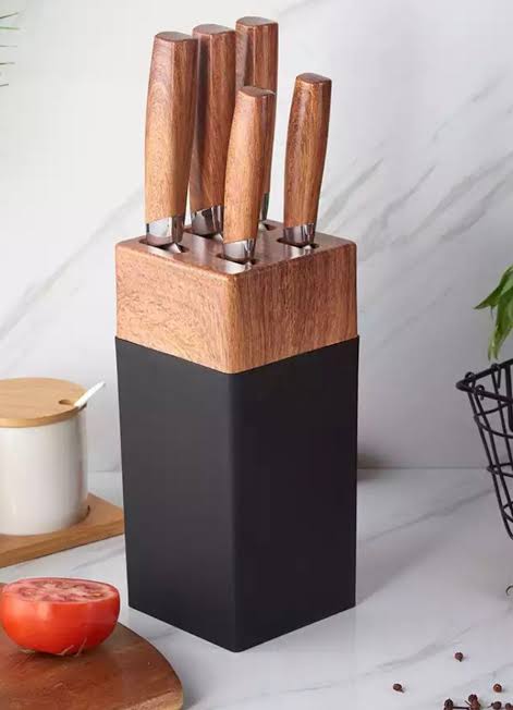 Stainless Steel Kitchen Knife Set Wood Handle 5pc With Wooden Block