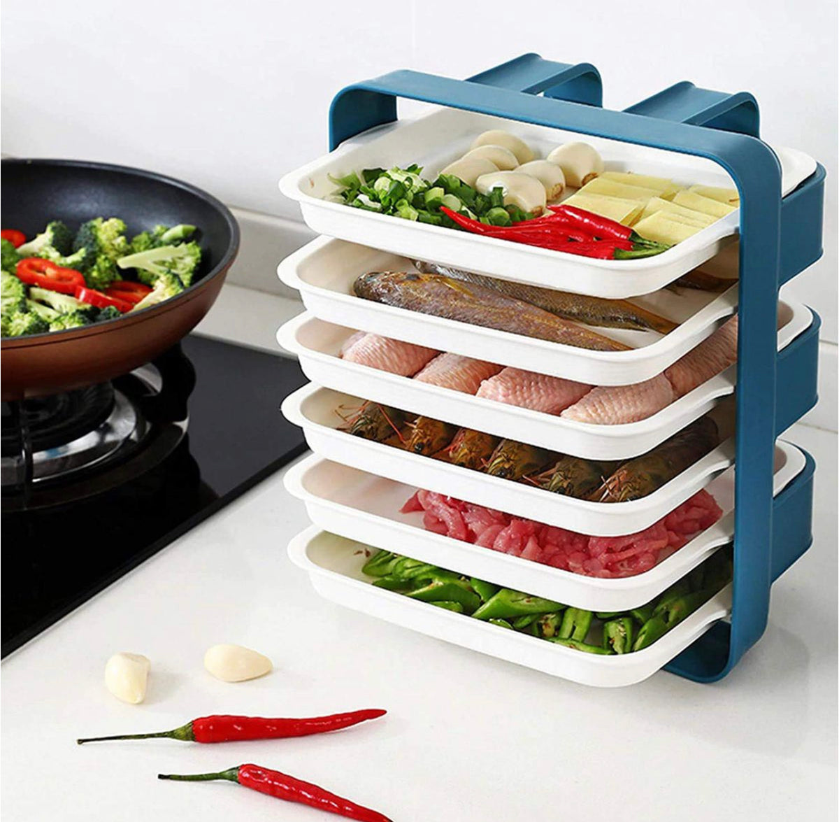 Food Compartment Rack New 6 Layers Wall-mounted Dish Organizer Rack Kitchen Fruit Vegetable ...
