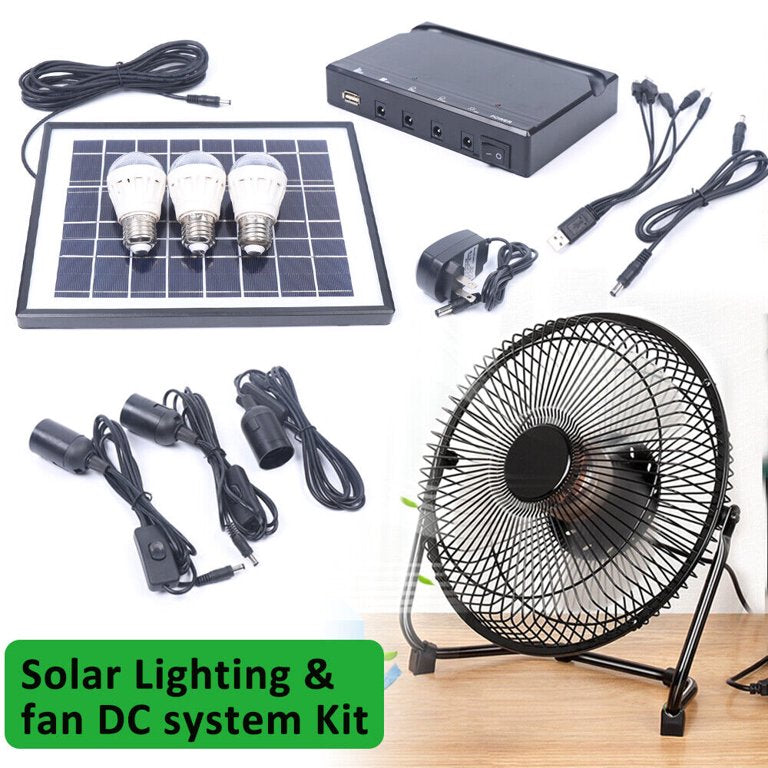 Solar Power Energy Lighting System Kit With 3 LED Lights, 1 Fan & 1 Solar Panel
