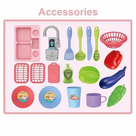 Toddler Kitchen Pretend Dishwashing Sink Set with Dishes Toy - Pink