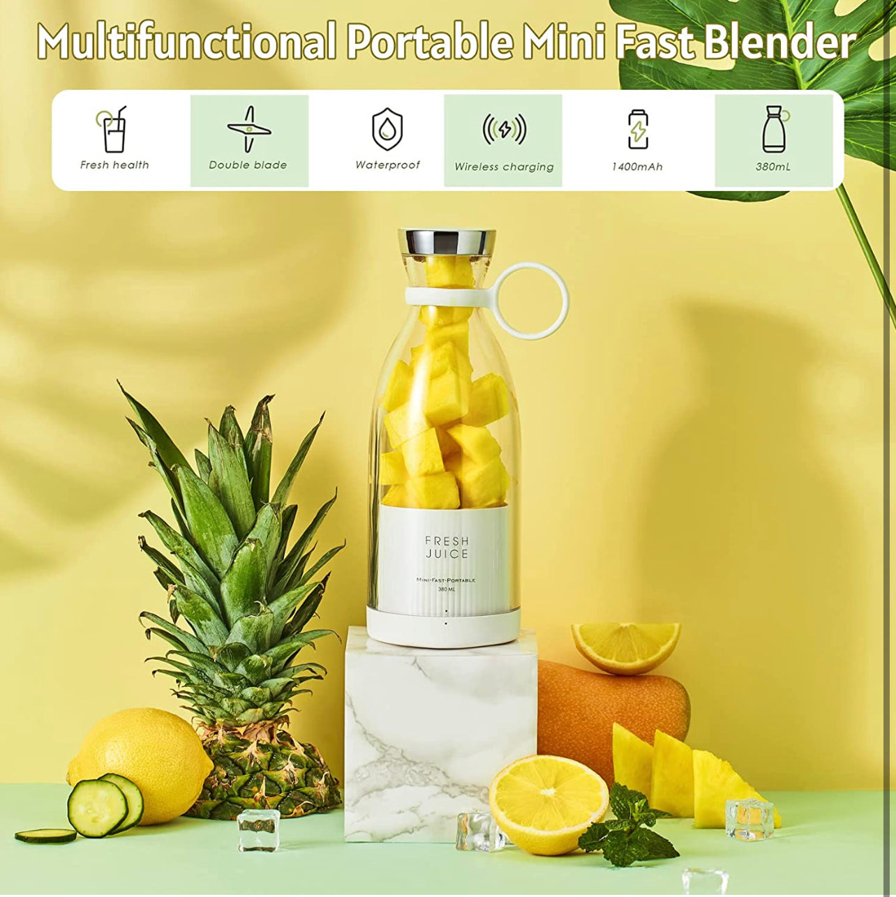 Portable Mini Fast Blender 380ml Juicer Cup with Wireless Charger