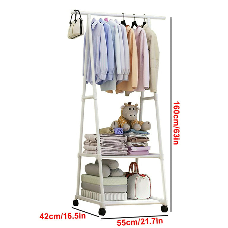 Clothes Rack on Wheels, Stainless Steel Rolling Garment Rack with with 2-Tier