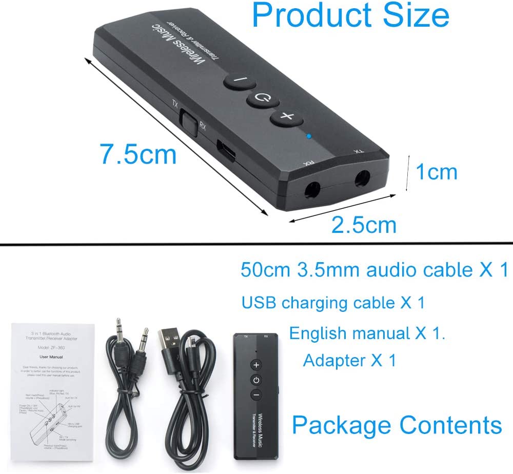 Bluetooth 5.0 Transmitter and Receiver for TV,PC ,Car Headphones